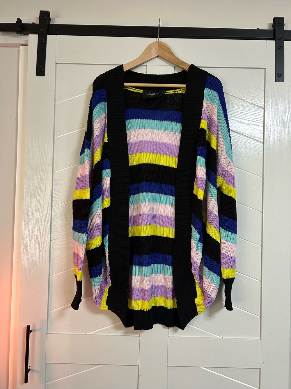 Killstar Black Striped Neon Open-Front Cardigan - Picture 2 of 6